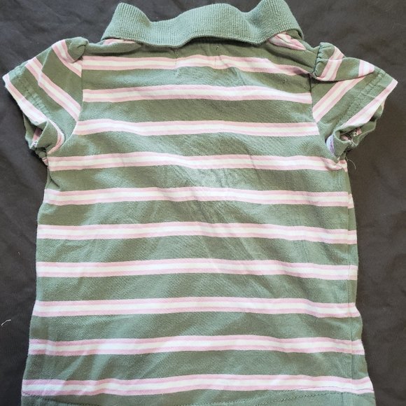 H&M Polo Shirt Striped Pattern Green Pink Button Up Short Sleeve 6-9 Month Size - Picture 2 of 3